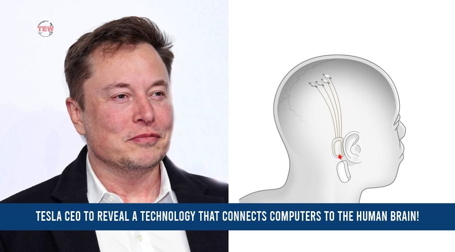 In image Tesla ceo Elon Musk and his brain chip Neuralink technology